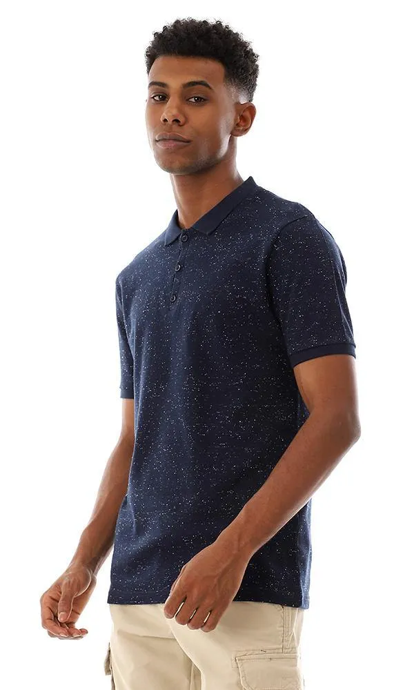 94662 Heather Classic Colo Buttoned Polo Shirt - Navy Blue