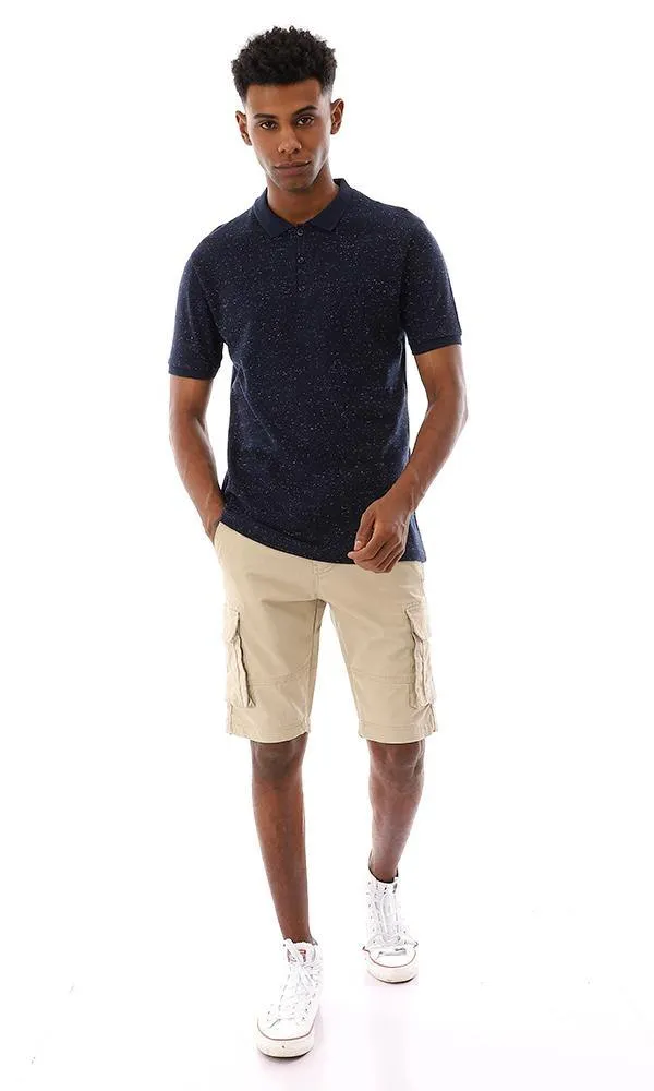 94662 Heather Classic Colo Buttoned Polo Shirt - Navy Blue