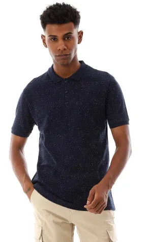 94662 Heather Classic Colo Buttoned Polo Shirt - Navy Blue