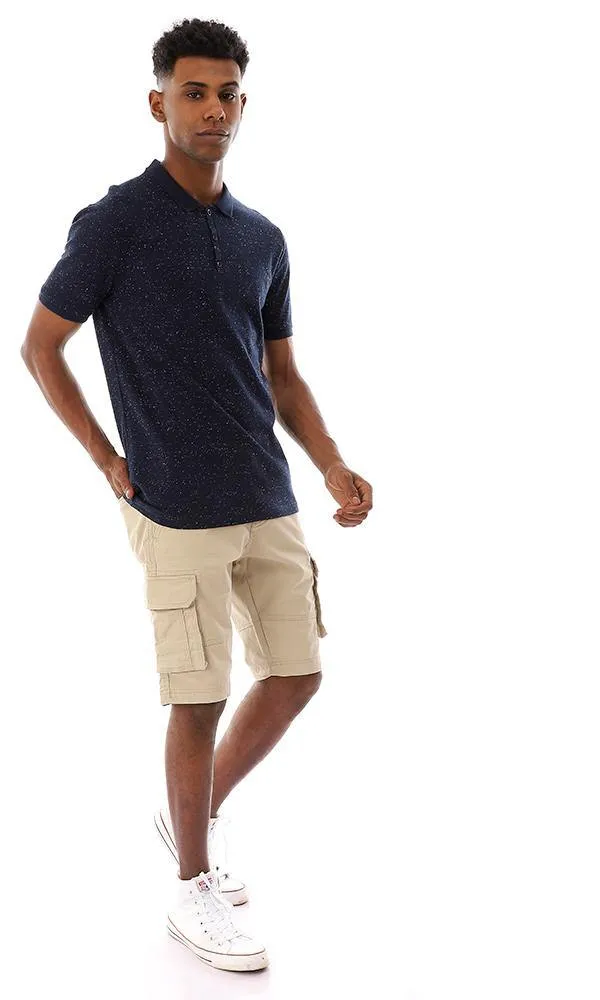 94662 Heather Classic Colo Buttoned Polo Shirt - Navy Blue