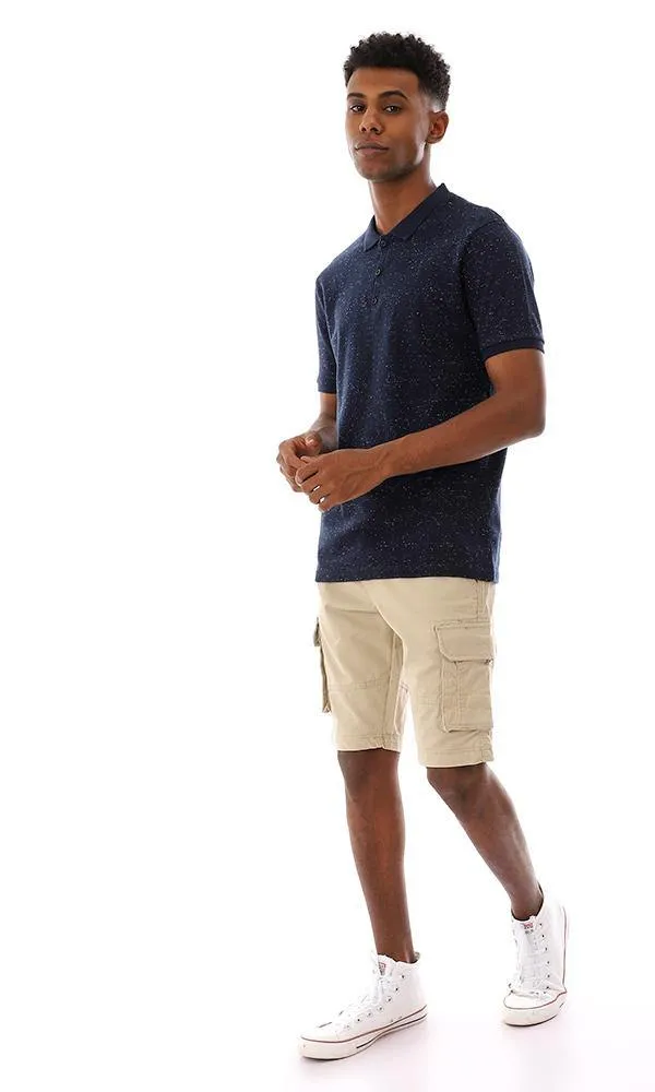 94662 Heather Classic Colo Buttoned Polo Shirt - Navy Blue
