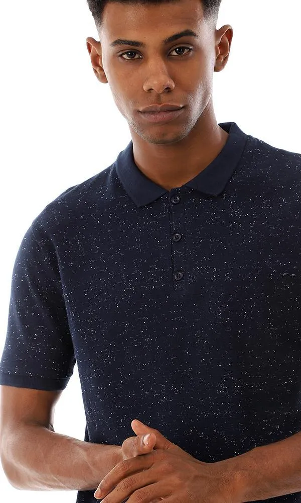 94662 Heather Classic Colo Buttoned Polo Shirt - Navy Blue