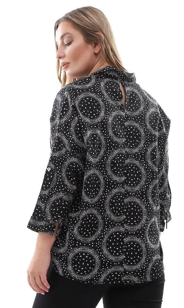 95419 Casual Self Pattern Full Buttoned Black Shirt