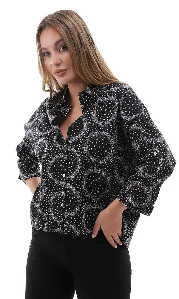 95419 Casual Self Pattern Full Buttoned Black Shirt
