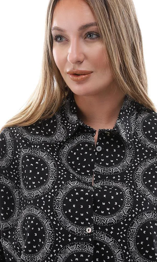 95419 Casual Self Pattern Full Buttoned Black Shirt