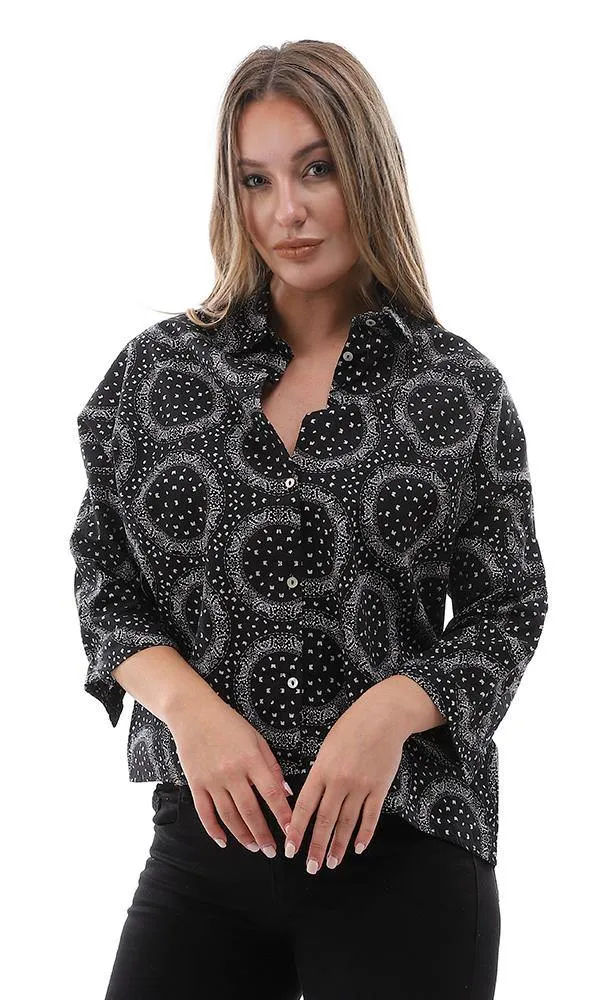 95419 Casual Self Pattern Full Buttoned Black Shirt
