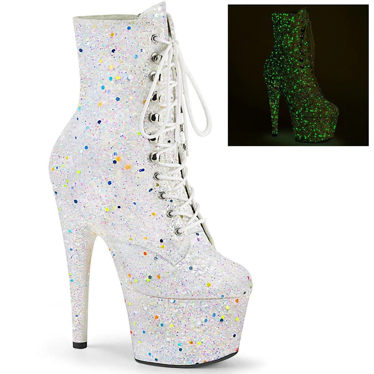 Adore-1020GDLG White Multi Glitter, 7" Heels
