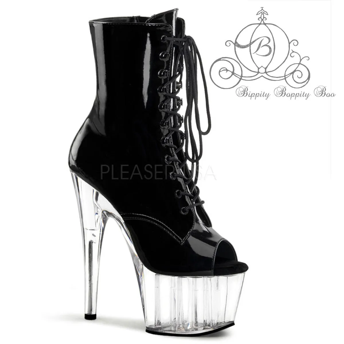 Adore-1021 Black/Clear, 7" Heels