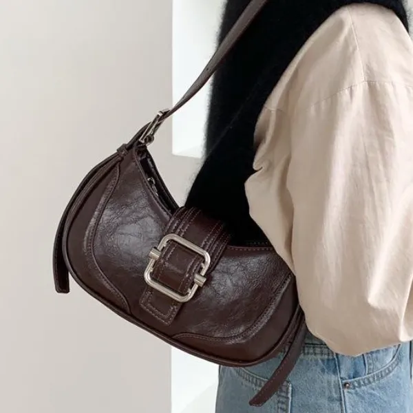 Amozae-Back To School Gifts Buckled Strap Pu Leather Shoulder Bag