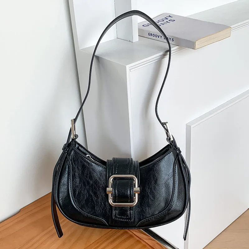 Amozae-Back To School Gifts Buckled Strap Pu Leather Shoulder Bag