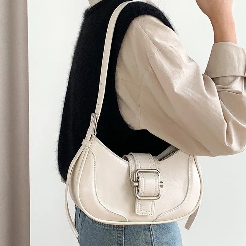 Amozae-Back To School Gifts Buckled Strap Pu Leather Shoulder Bag