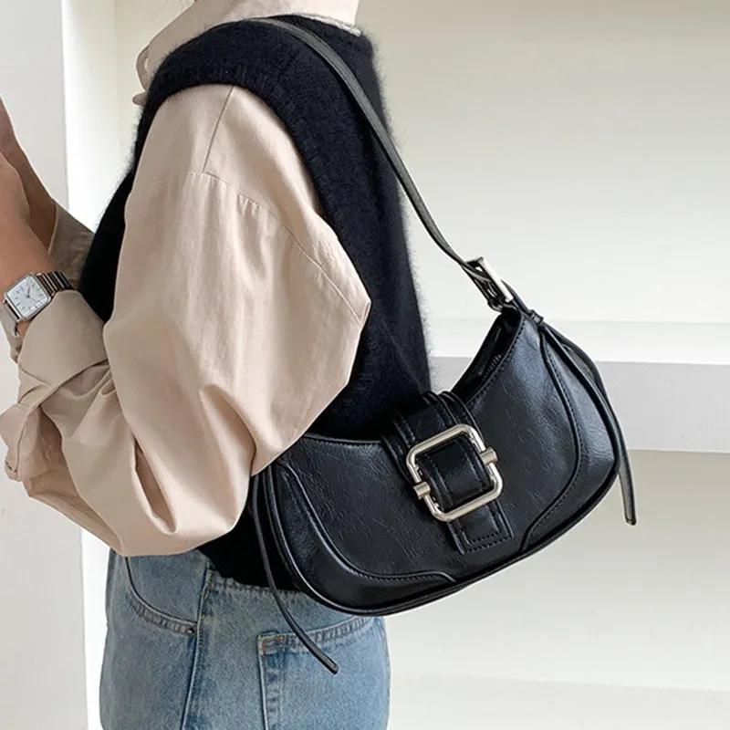 Amozae-Back To School Gifts Buckled Strap Pu Leather Shoulder Bag
