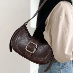 Amozae-Back To School Gifts Buckled Strap Pu Leather Shoulder Bag