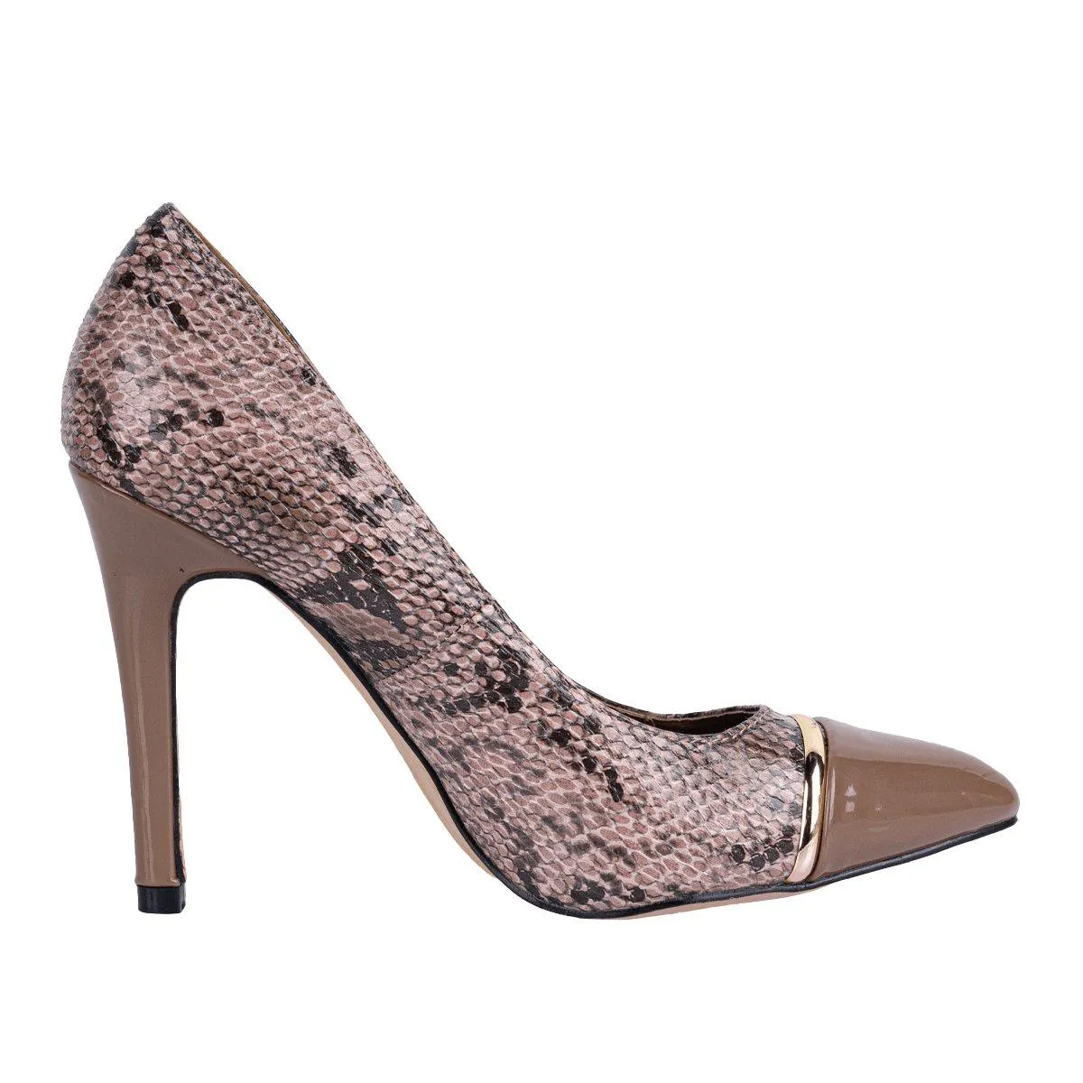 Bellucci Pump High-Heel Shoes Snakeskin Embossed Leather Brown Colour For Women