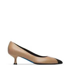 black rhinestone clay-tone nappa leather pumps