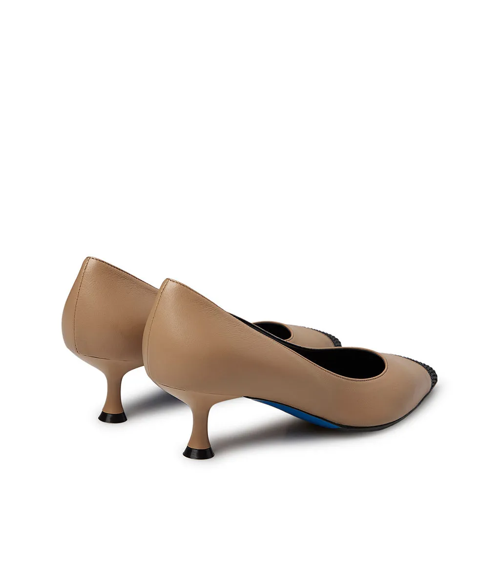black rhinestone clay-tone nappa leather pumps
