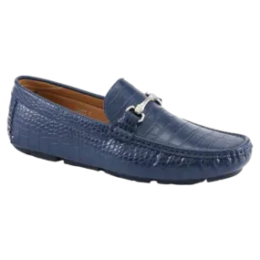 Blue Men's Croc Leather Loafer Sliver Buckle Summer Shoes Fashion Design