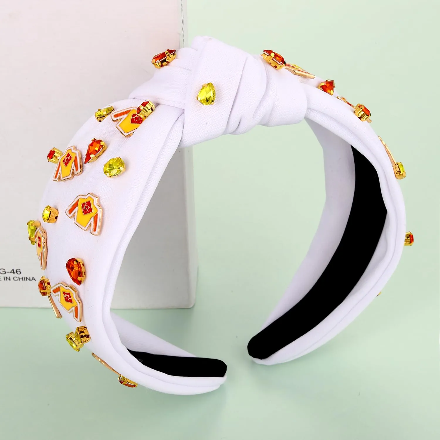 boderier Kentucky Derby Headband for Women Derby Riding Suit Headband Jeweled Crystal Knotted Headband Race Day Headband Horse Racing Fan Headwear Accessories Yellow