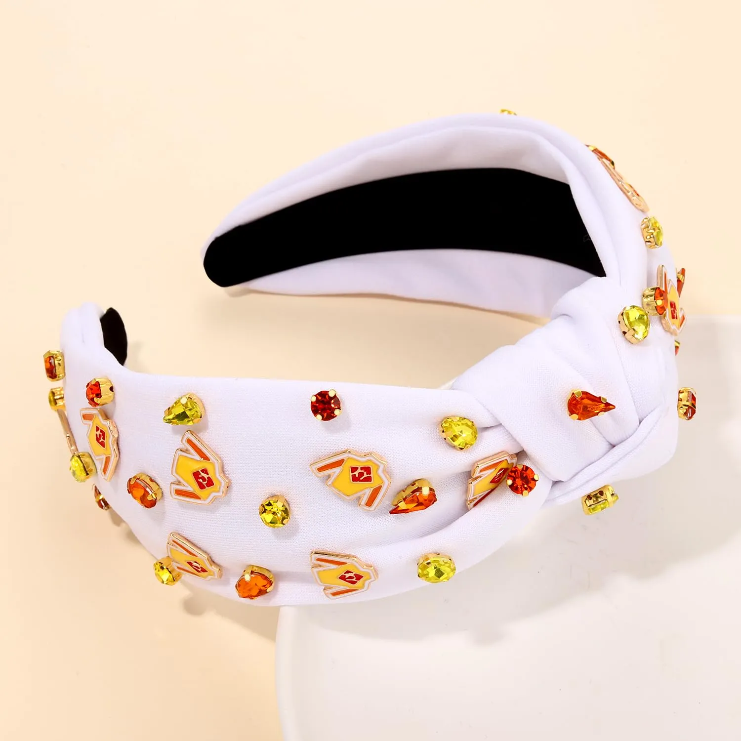 boderier Kentucky Derby Headband for Women Derby Riding Suit Headband Jeweled Crystal Knotted Headband Race Day Headband Horse Racing Fan Headwear Accessories Yellow