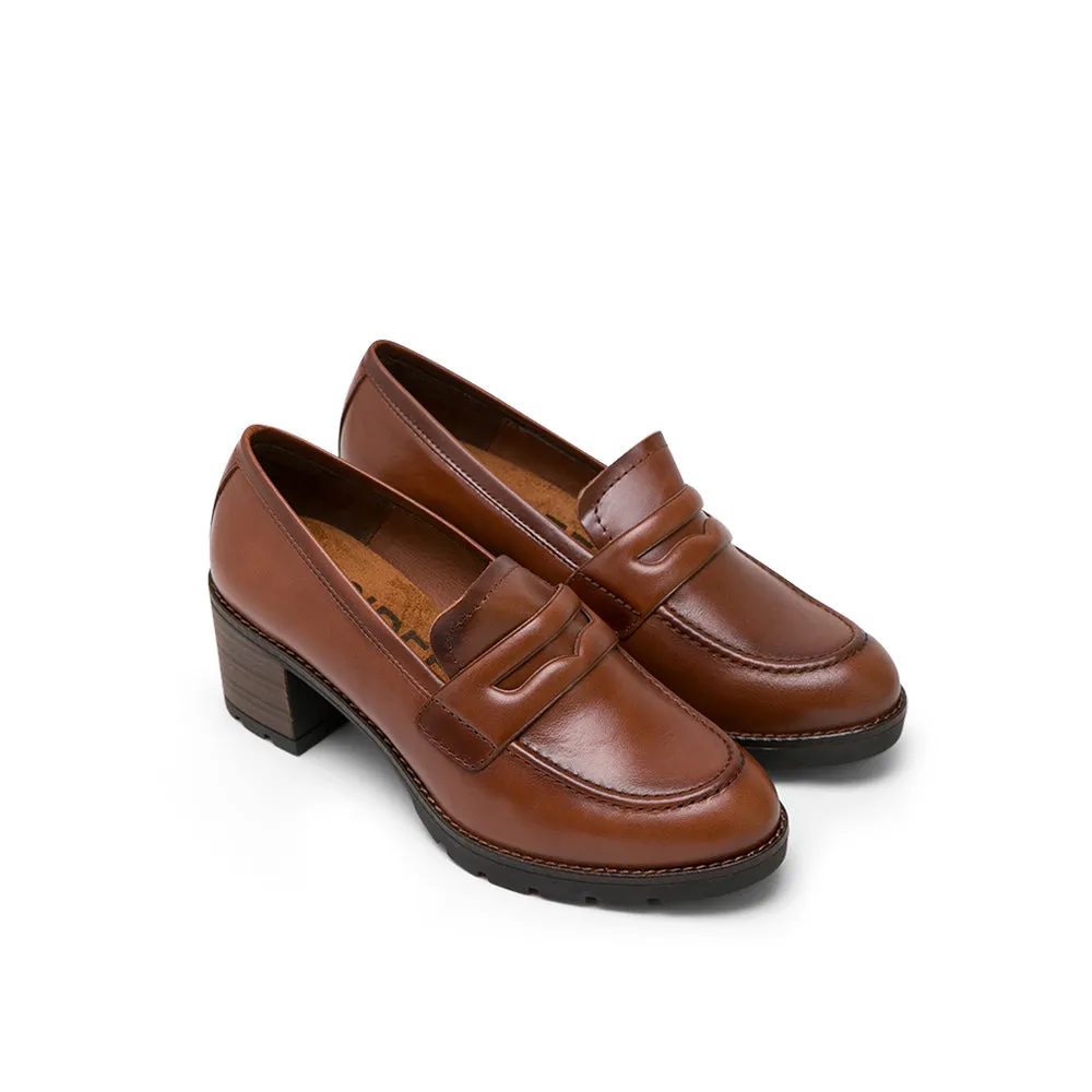 Brown Leather Mid Heel Loafers