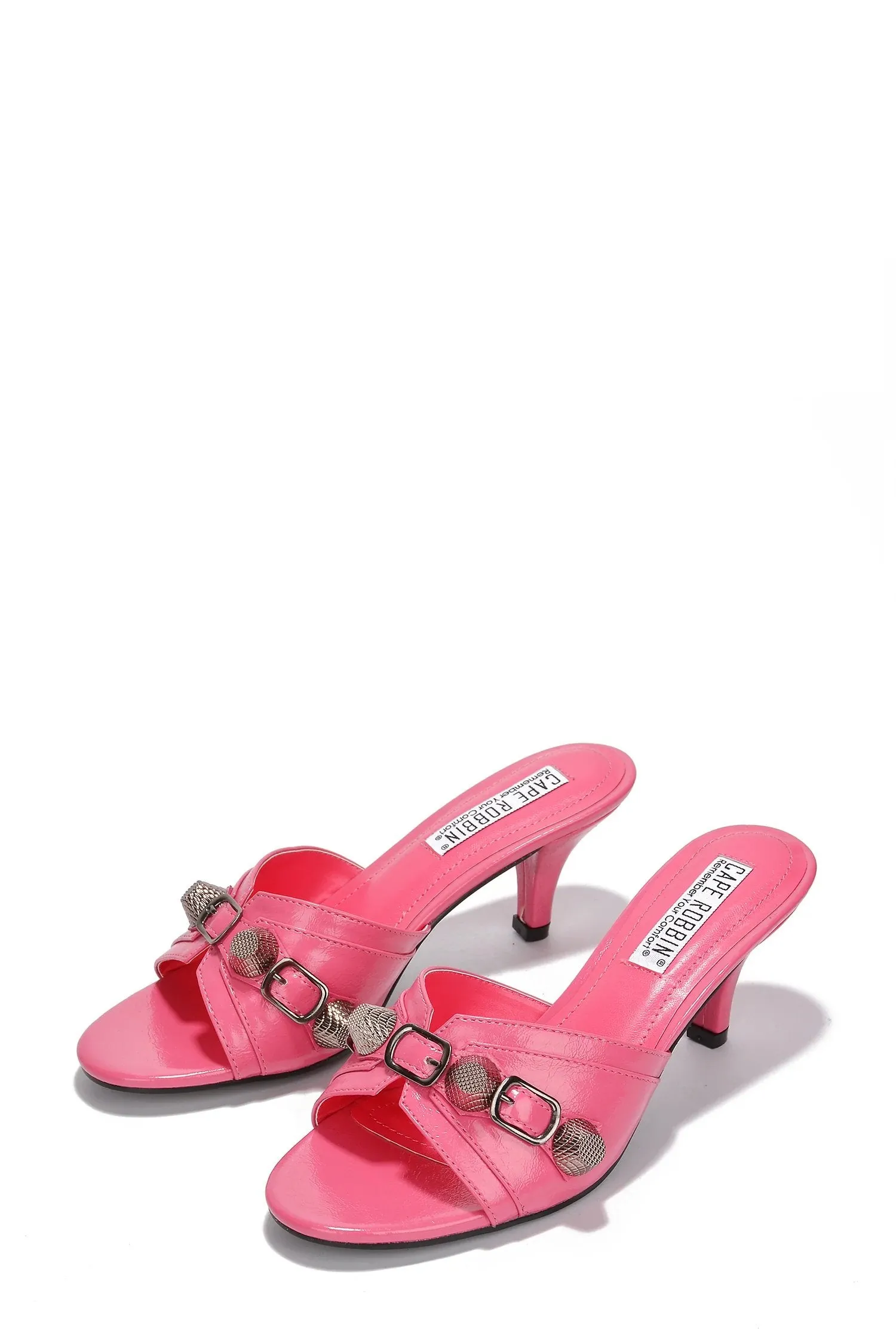 Cape Robbin Cameli Pink Stud Detail Kitten Heel Slip On Open Rounded Toe Pumps