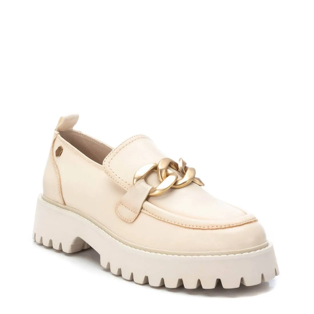 Carmela Cream Leather Gold Curb Chain Chunky Loafers