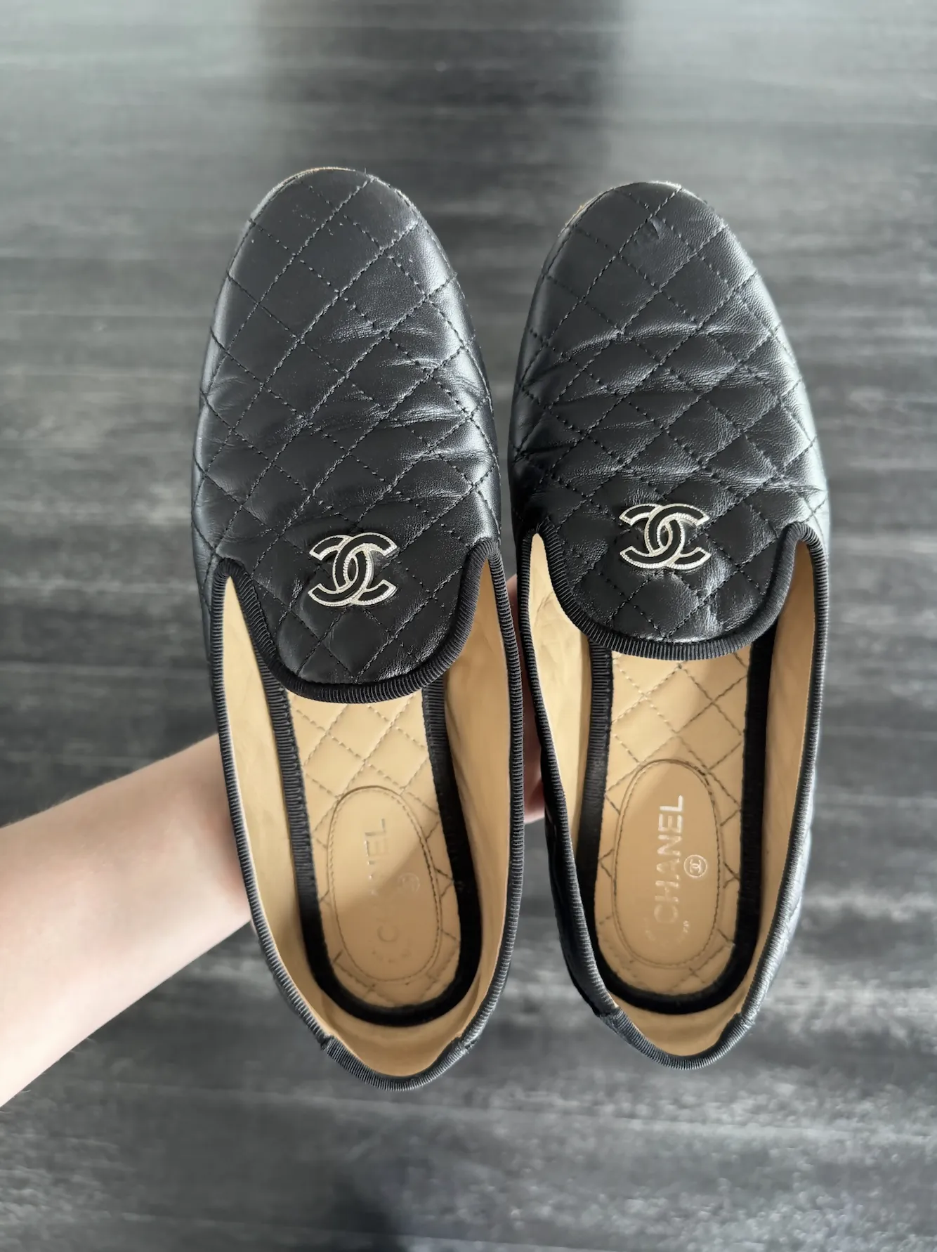 Chanel Black Quilted Leather CC Smoking Slippers (Loafers)