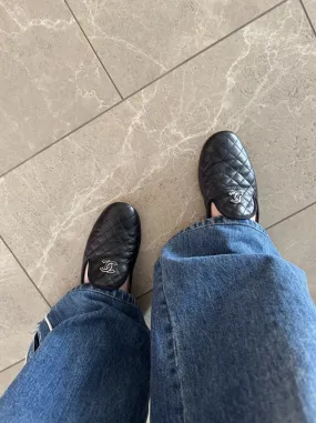 Chanel Black Quilted Leather CC Smoking Slippers (Loafers)