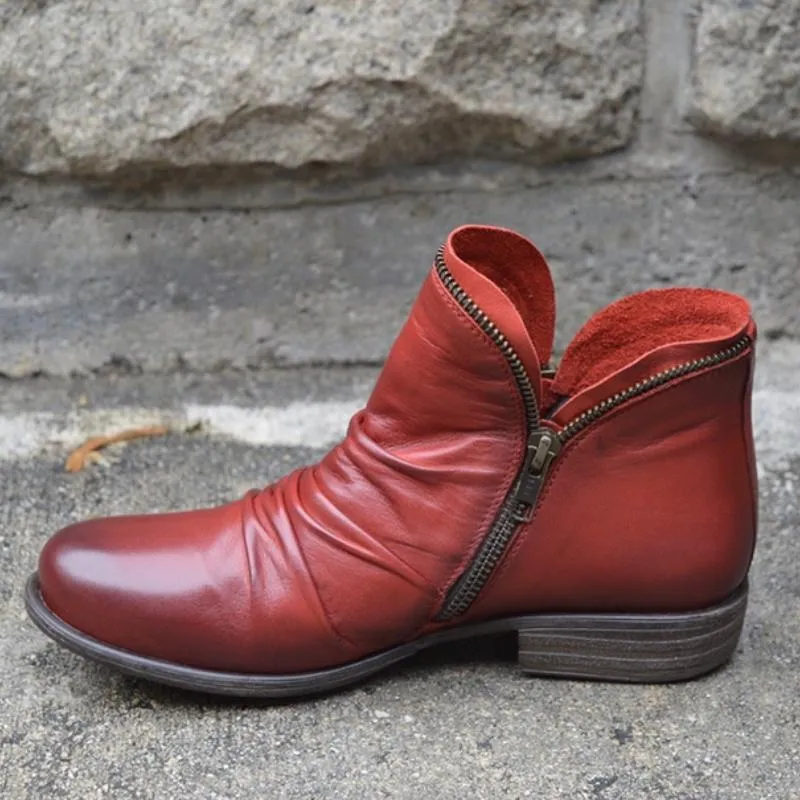 Chicvane Autumn Winter Vintage Punk Boots Zipper Ankle Boots