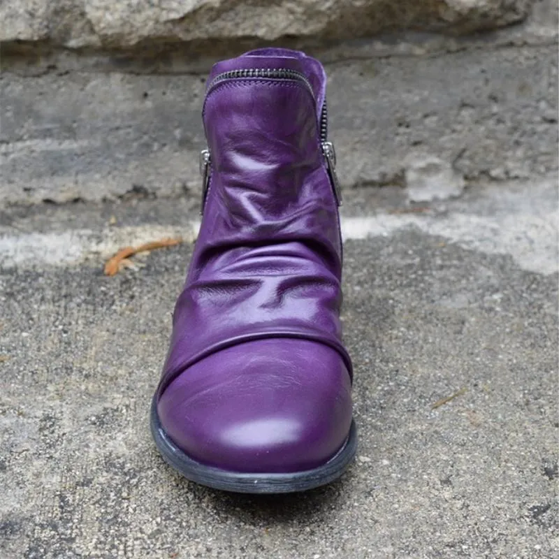 Chicvane Autumn Winter Vintage Punk Boots Zipper Ankle Boots