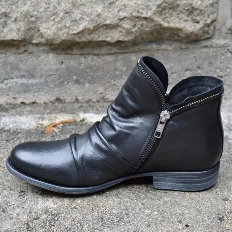 Chicvane Autumn Winter Vintage Punk Boots Zipper Ankle Boots