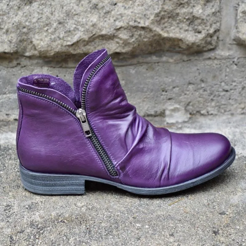 Chicvane Autumn Winter Vintage Punk Boots Zipper Ankle Boots