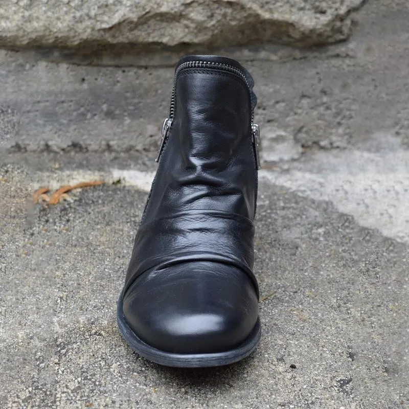 Chicvane Autumn Winter Vintage Punk Boots Zipper Ankle Boots