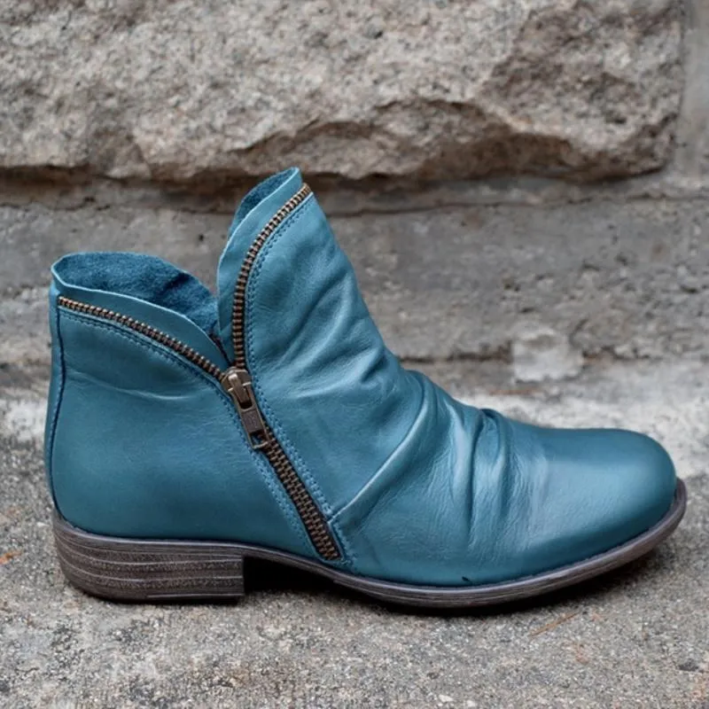 Chicvane Autumn Winter Vintage Punk Boots Zipper Ankle Boots