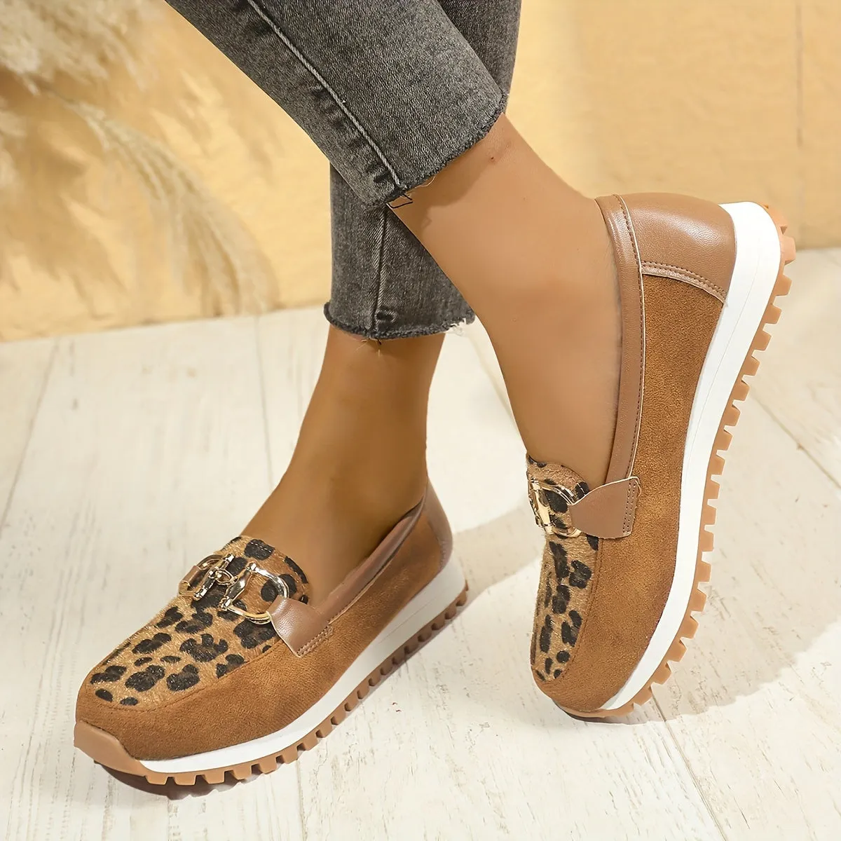 Dames slip-on loafers-leopard patroon, slipproof en handig