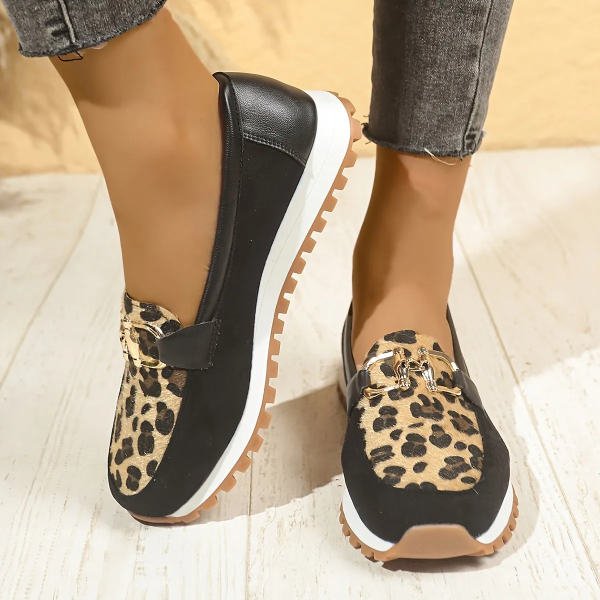 Dames slip-on loafers-leopard patroon, slipproof en handig