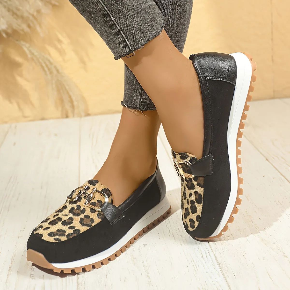 Dames slip-on loafers-leopard patroon, slipproof en handig