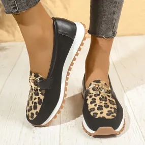 Dames slip-on loafers-leopard patroon, slipproof en handig