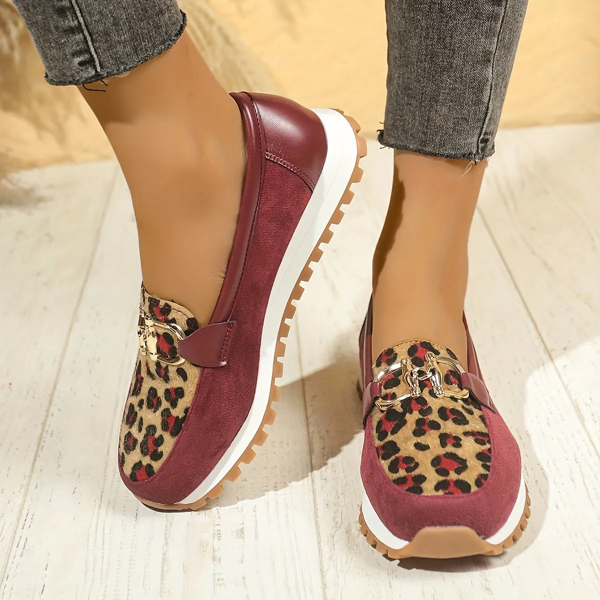 Dames slip-on loafers-leopard patroon, slipproof en handig