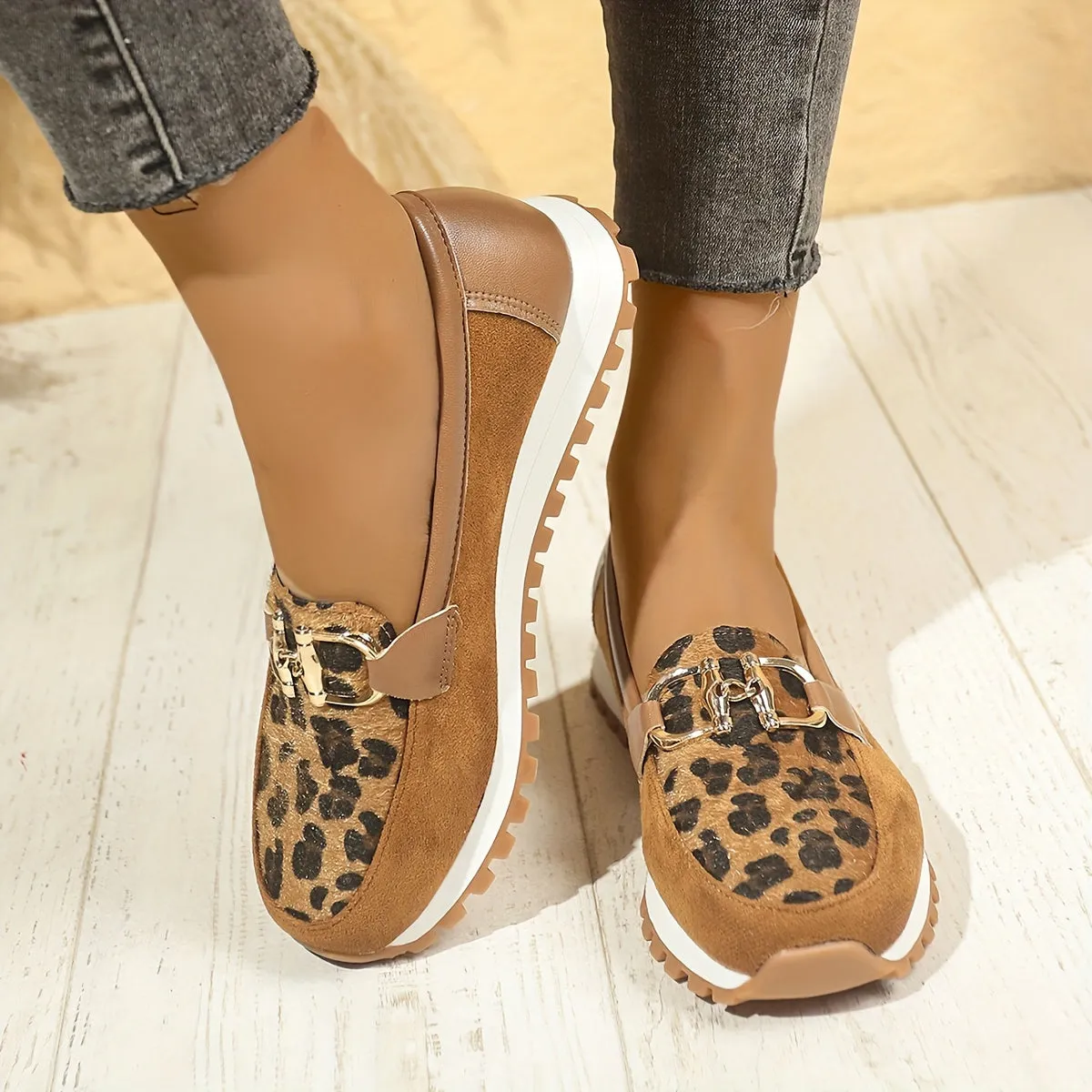 Dames slip-on loafers-leopard patroon, slipproof en handig