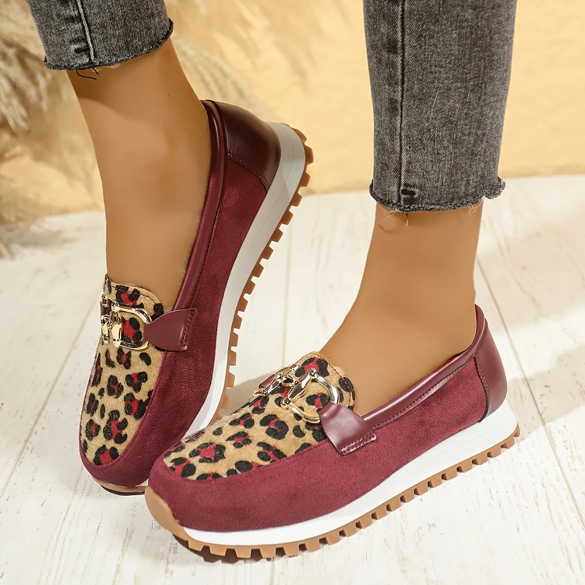Dames slip-on loafers-leopard patroon, slipproof en handig