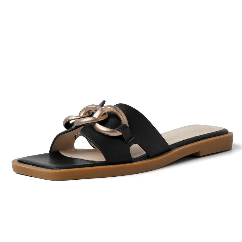 Dariana Open Toe Mules Slippers with Chain