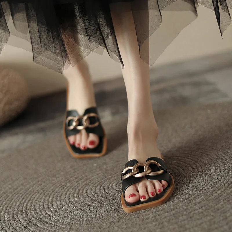 Dariana Open Toe Mules Slippers with Chain