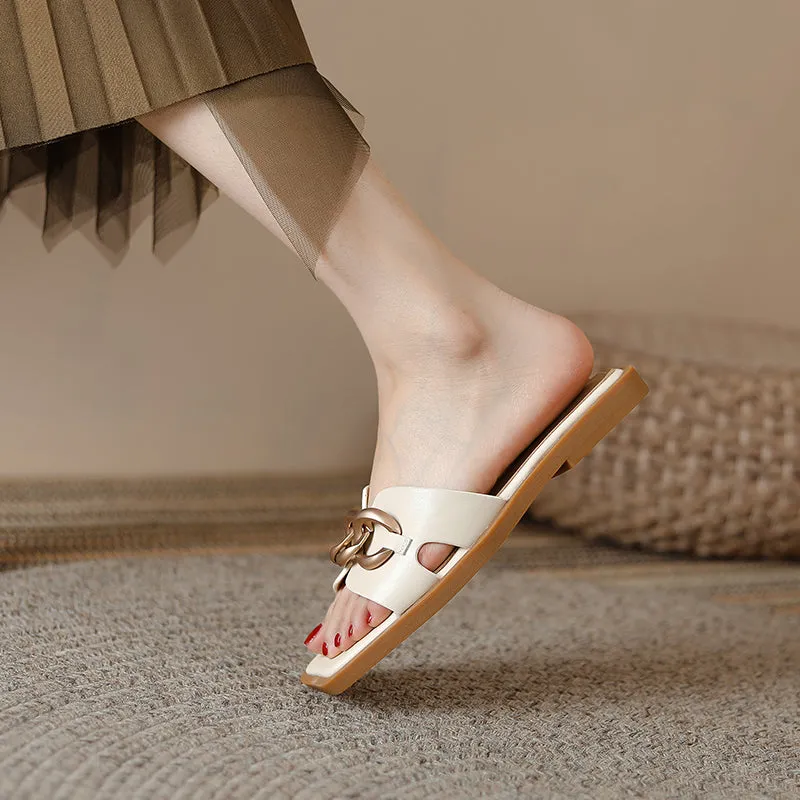 Dariana Open Toe Mules Slippers with Chain