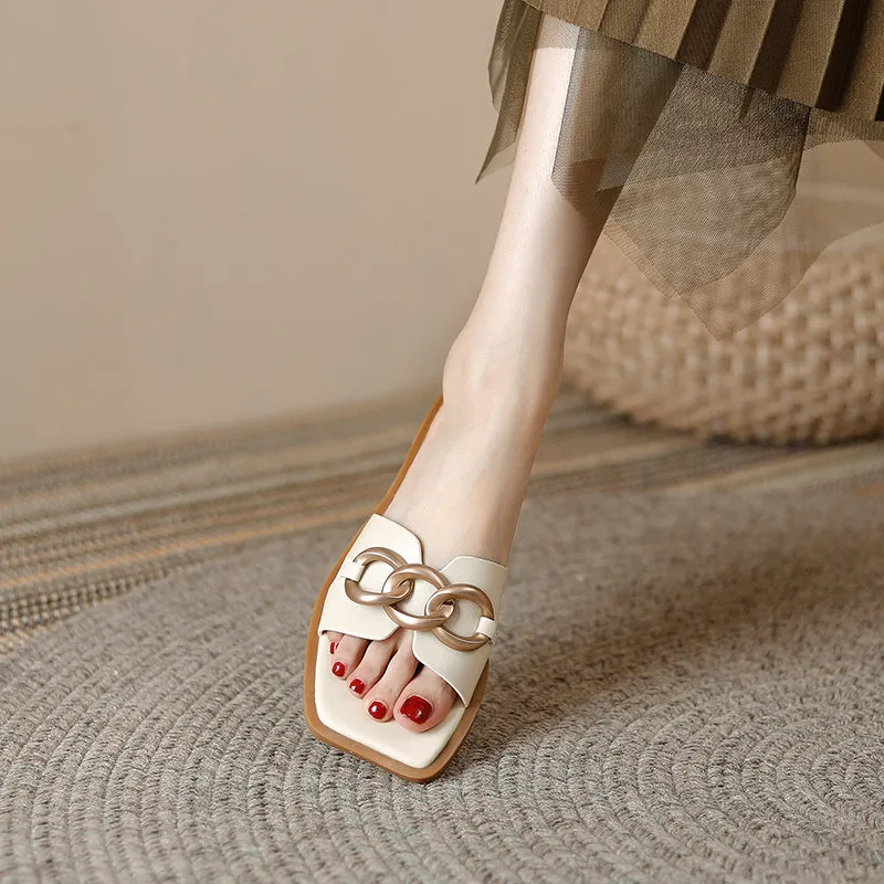 Dariana Open Toe Mules Slippers with Chain