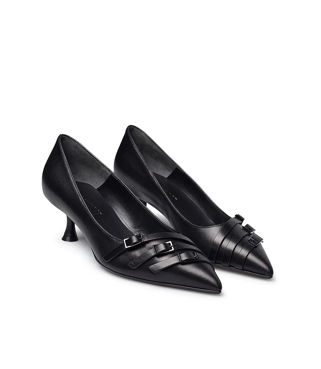 Decorative straps black nappa leather pumps