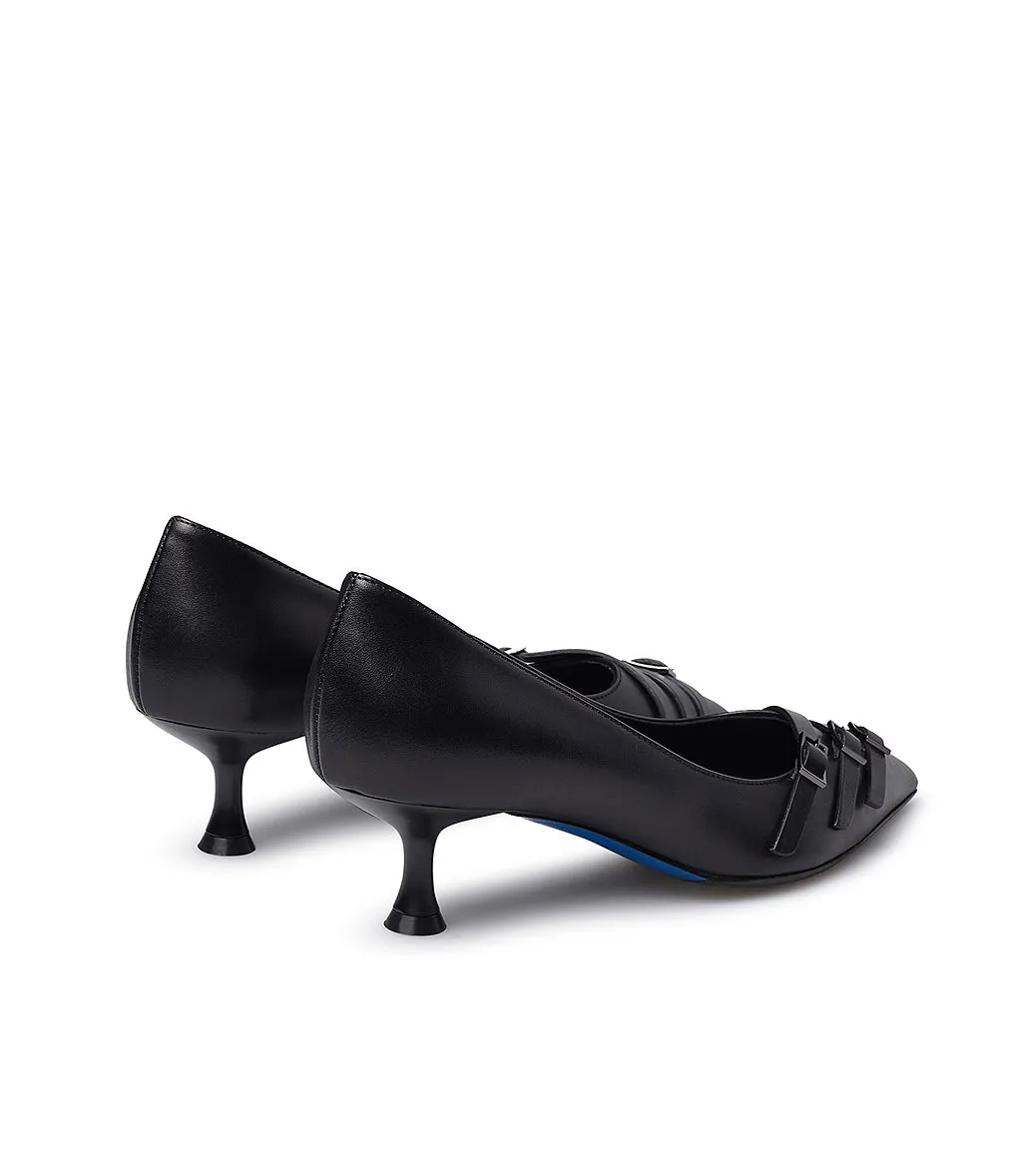 Decorative straps black nappa leather pumps