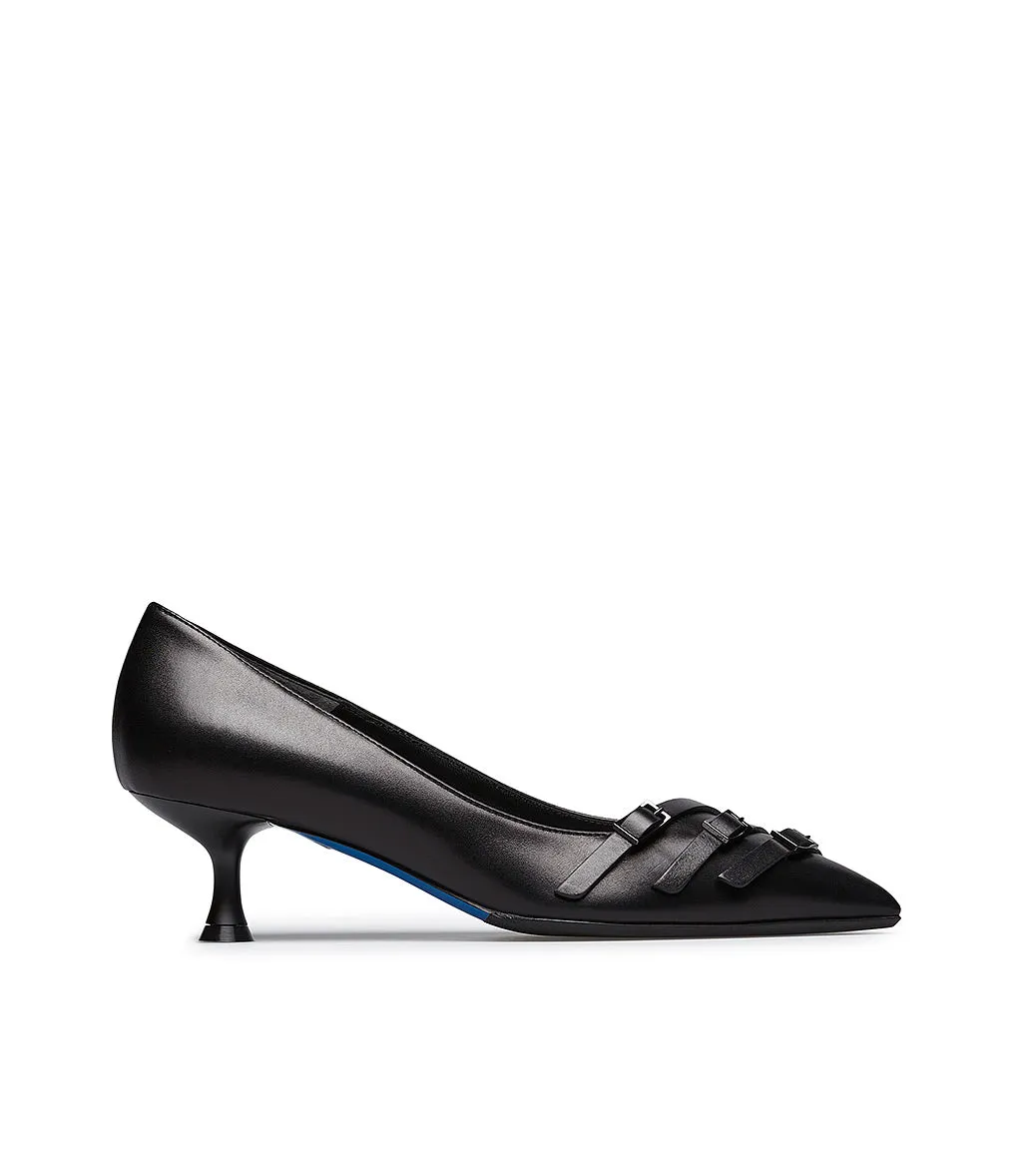 Decorative straps black nappa leather pumps