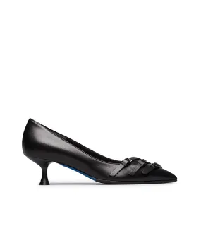 Decorative straps black nappa leather pumps