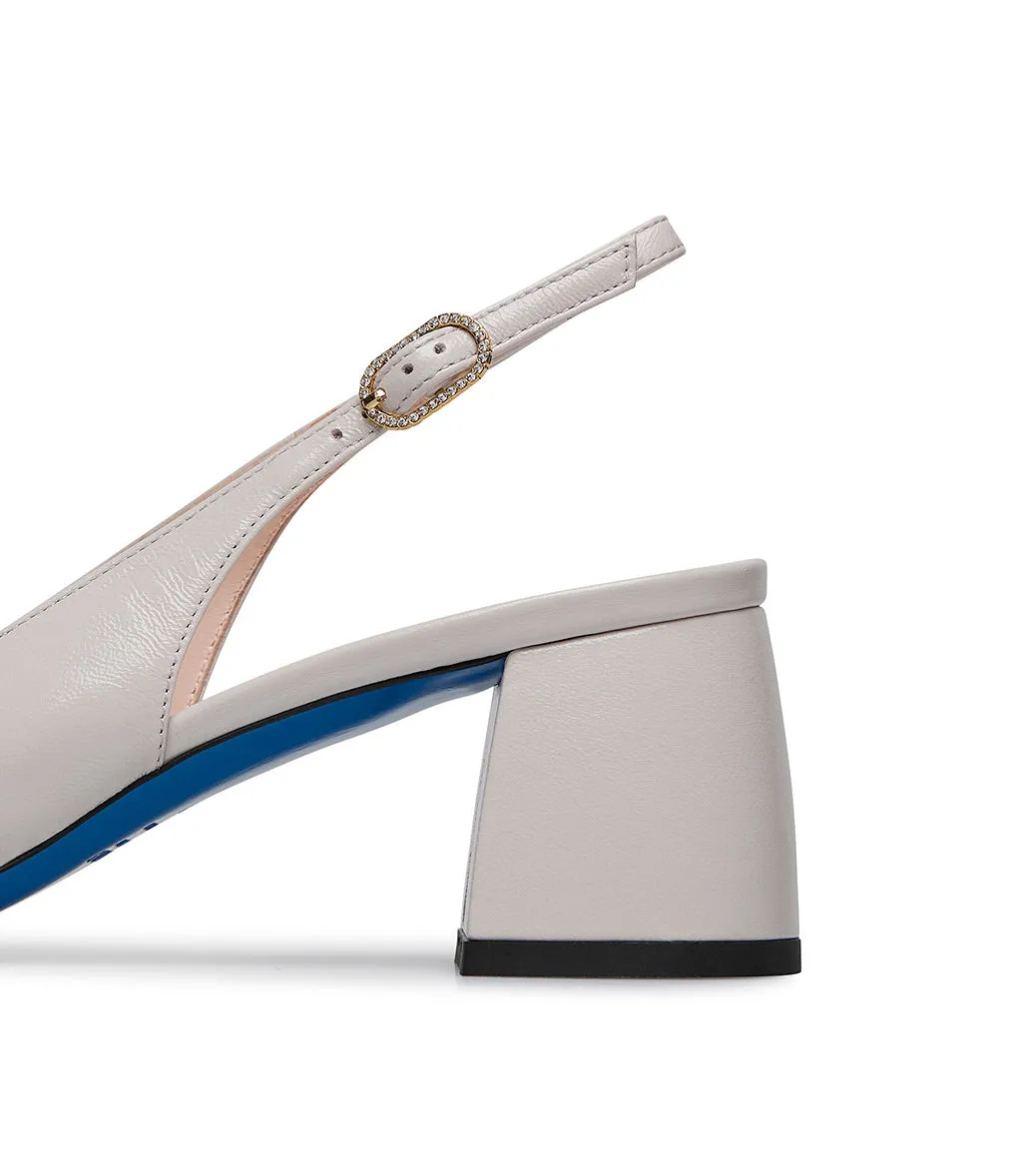 Decorative straps tofu leather slingback pumps